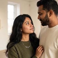 Thumbnail for Woman wearing the silver necklace with her partner | SKU: 42004-silver