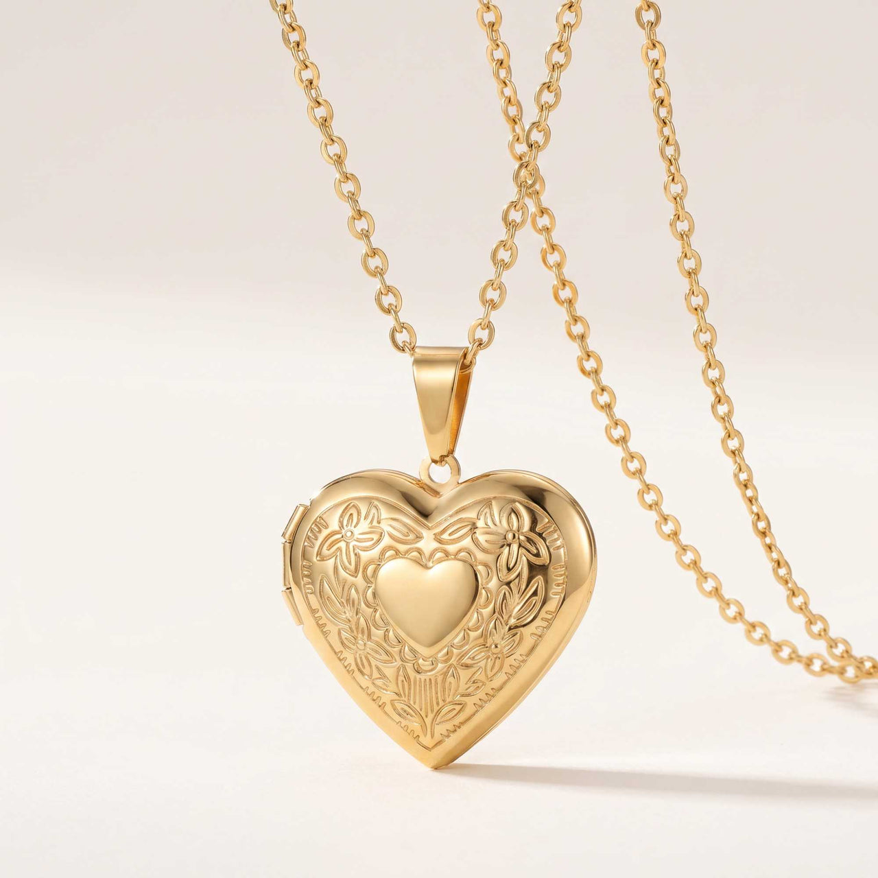 Floral Heart Photo Locket Necklace
