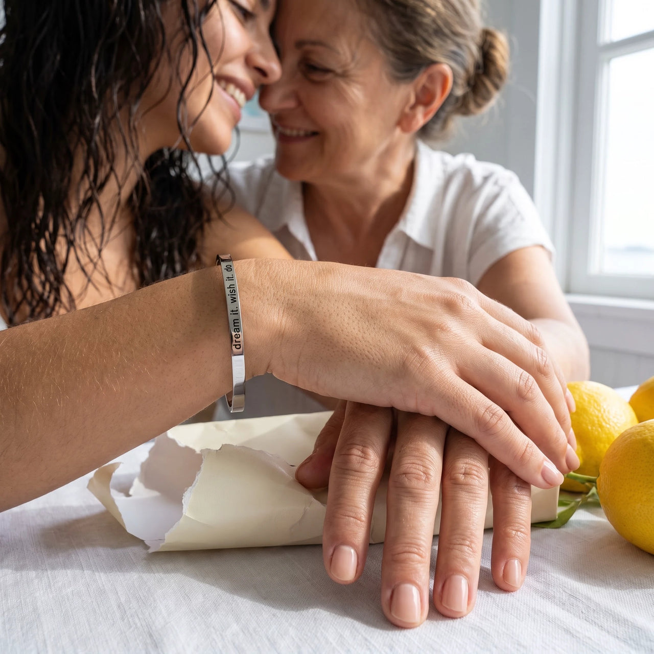 Silver engraved cuff bracelet offered as a gift between mother and daughter | SKU: 4214557-silver-plated