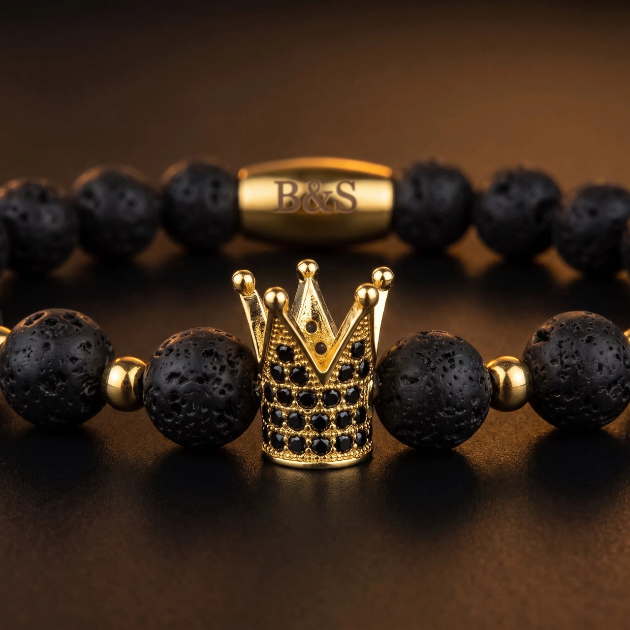 Gold Crown with Lava Stones – macro close-up | Brother & Sisters | SKU: 22068514-gold-XS-14-15, 22068514-gold-S-16-17, 22068514-gold-M-18-19, 22068514-gold-L-20-21, 22068514-gold-XL-22-23