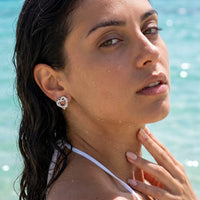 Thumbnail for Heart stud earrings — worn in the water, waterproof, silver | SKU: 4478648-platinum-plated-clear