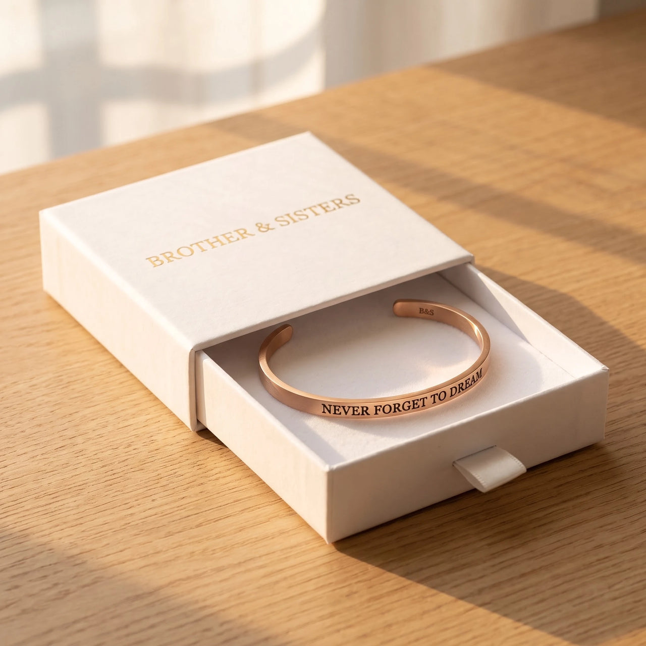 Never Forget To Dream, rose gold bracelet — gift box | SKU: nftd-rg