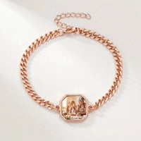 Thumbnail for Secret Octagon Photo Bracelet in rose gold, octagon charm on a curb chain with the hidden photo revealed by warmth | SKU: TPH-OCTB-ROSEGOLD-18