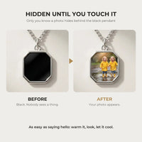 Thumbnail for Before and after: black silver octagon pendant, then the photo revealed by warmth | SKU: TPH-OCTN-SILVER